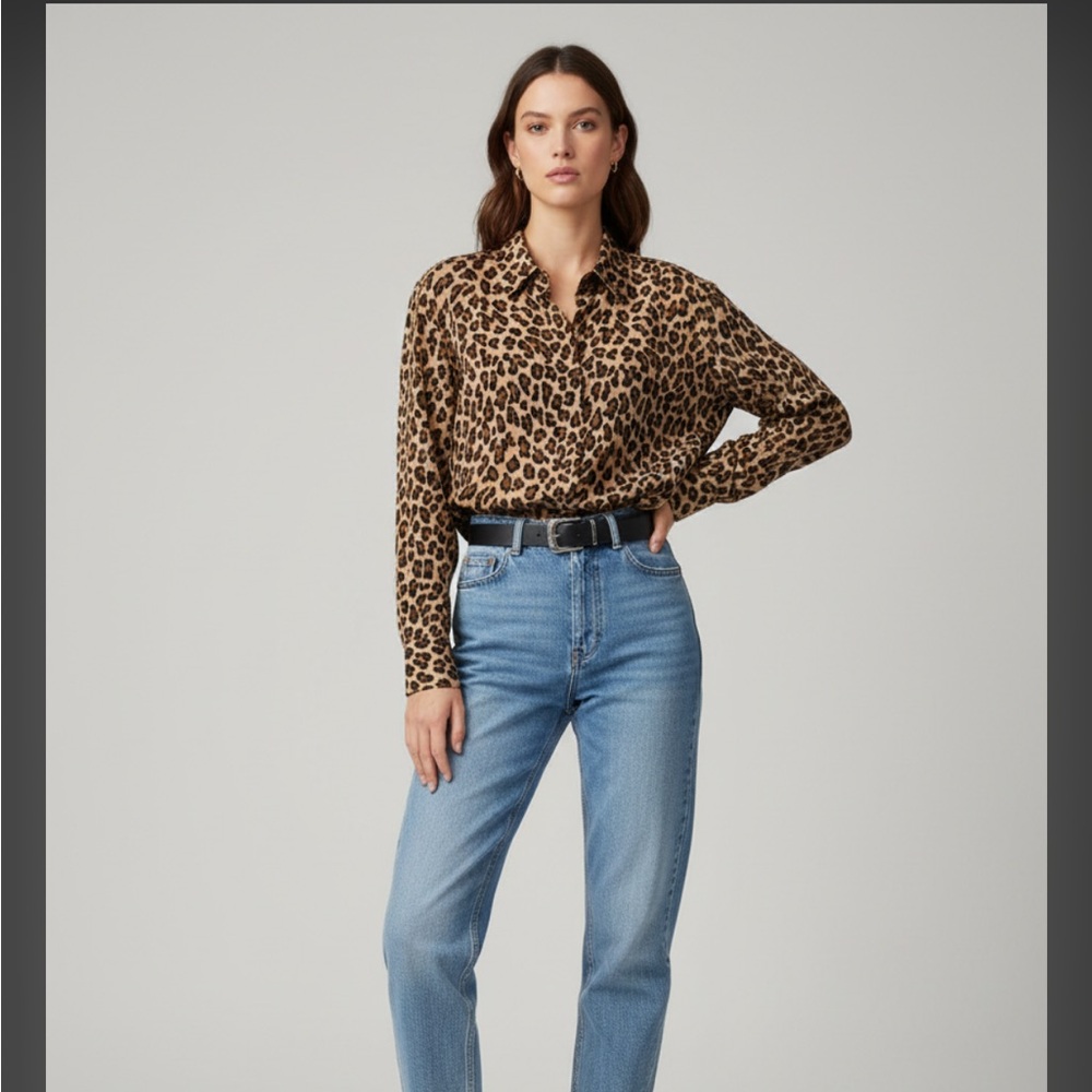 vintage Leopard Print Long Sleeve Blouse